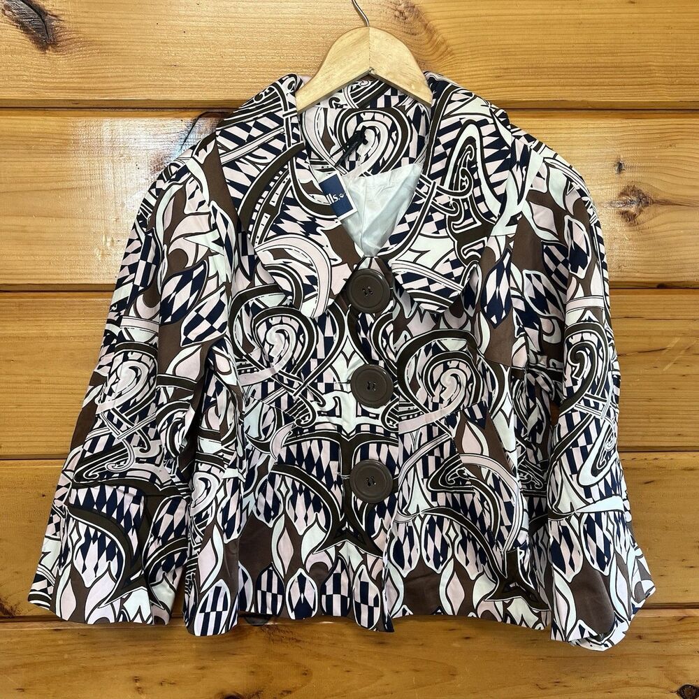 Lapis Jacket Retro Elegant Size S  Peter Pan Collar Lined 3/4 Sleeve Colorful